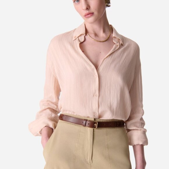 Vanessa Bruno Peach Tan Cotton Button Down Top - Picture 1 of 5